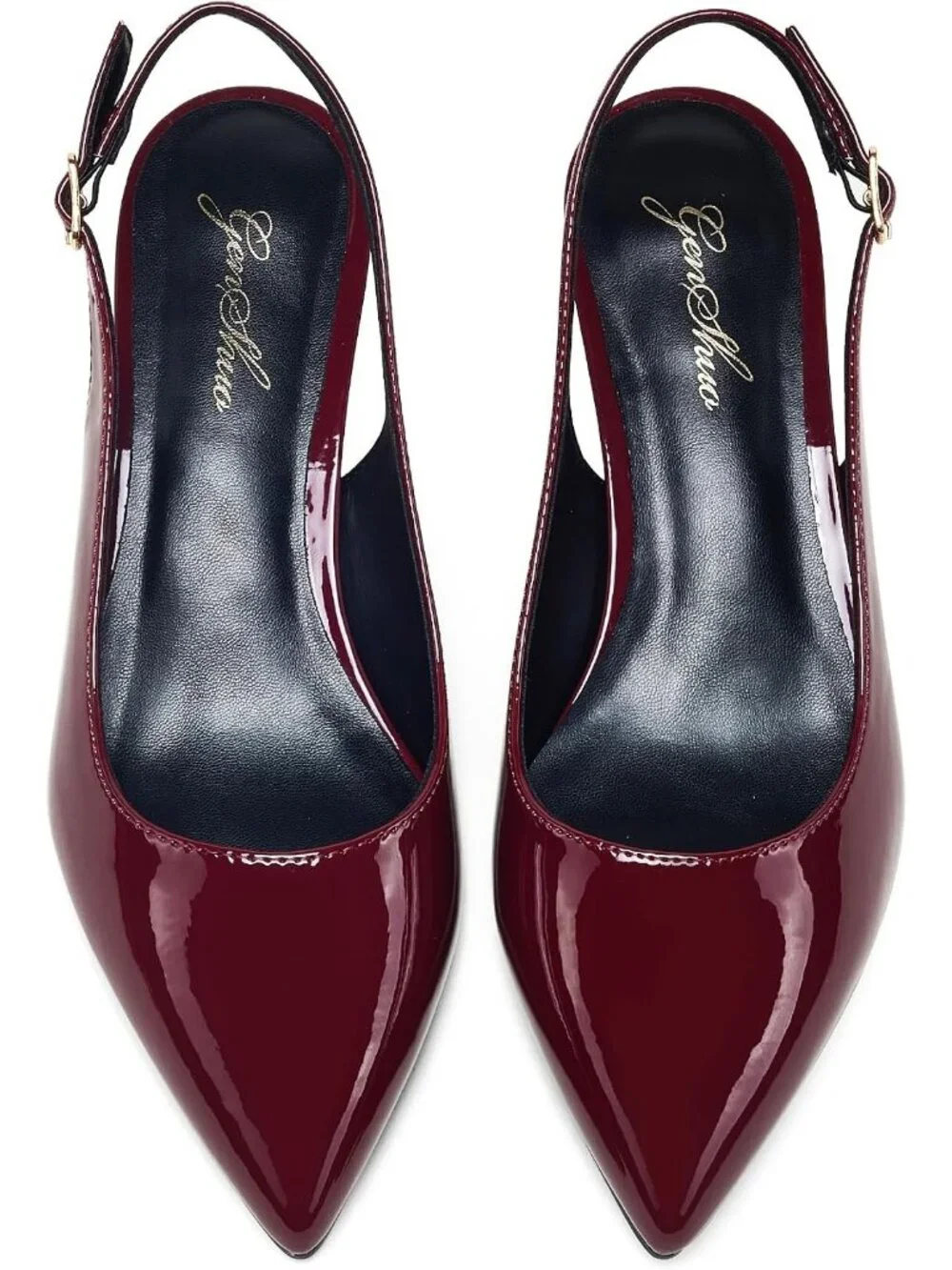 Women's Wine Red Patent Slingback Pump Pointed Closed Toe Low Kitten Heel Shoes